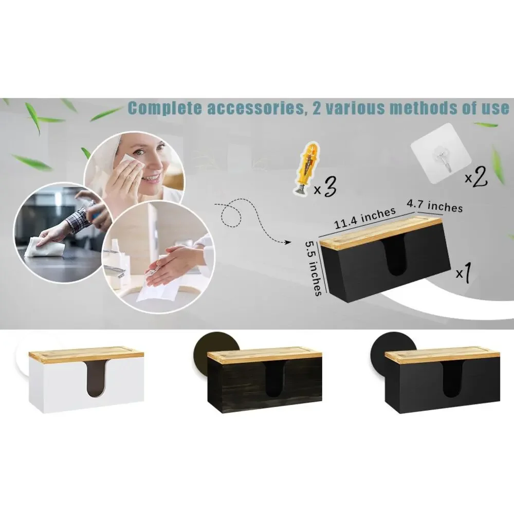 Wall Mount Paper Towel Holder Wood Dispenser Kitchen Napkin Storage Bamboo Top